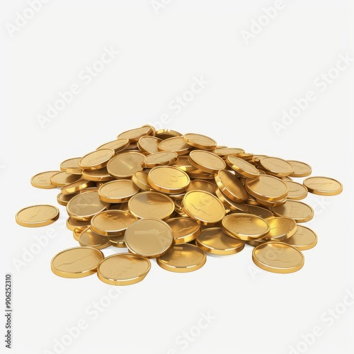 3D Render, Low Poly style of a pile of coins, on isolated white background