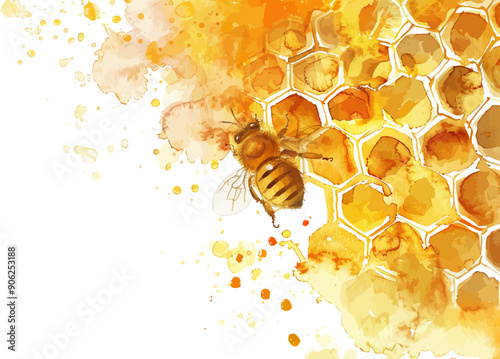 Watercolor Honey Comb Background Vector Illustration.