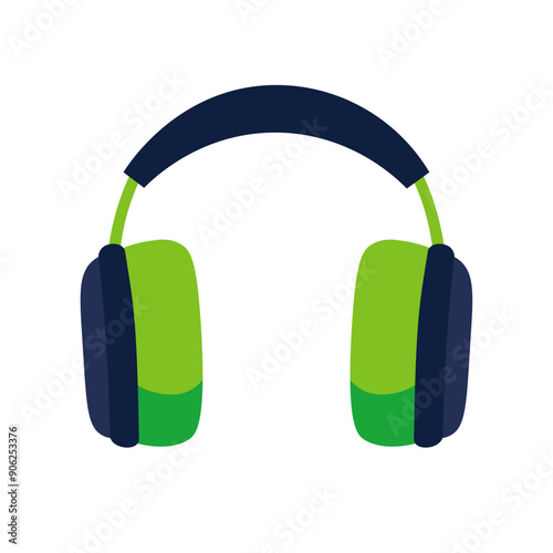 Green black headphones vector illustration, black green headset clip art, blue headphone icon clipart image