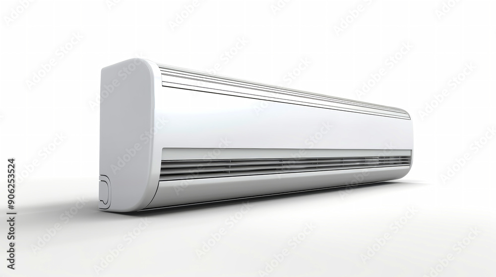 A sleek, modern air conditioner sits on a white backdrop, its smooth lines and minimalist design promising a cool and comfortable atmosphere