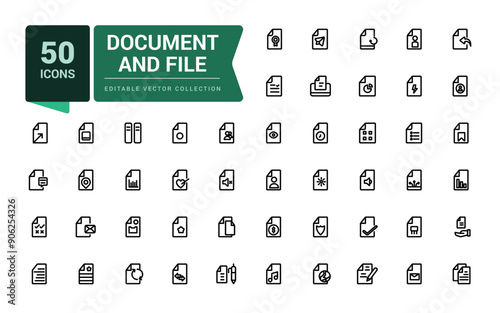 Document And File icon set. Related to Network File and Folder. Minimalist thin linear web ui icon set. Simple editable vector stroke illustration.