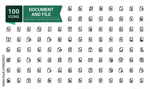 Document And File icon set. Related to Network File and Folder. Minimalist thin linear web ui icon set. Simple editable vector stroke illustration.