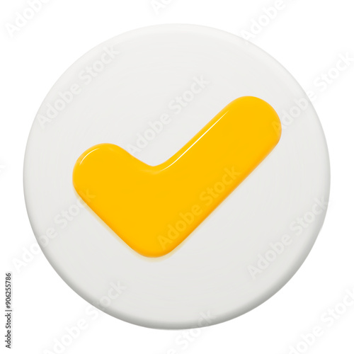 3d yellow check mark button icon. Stock vector illustration on isolated background.	