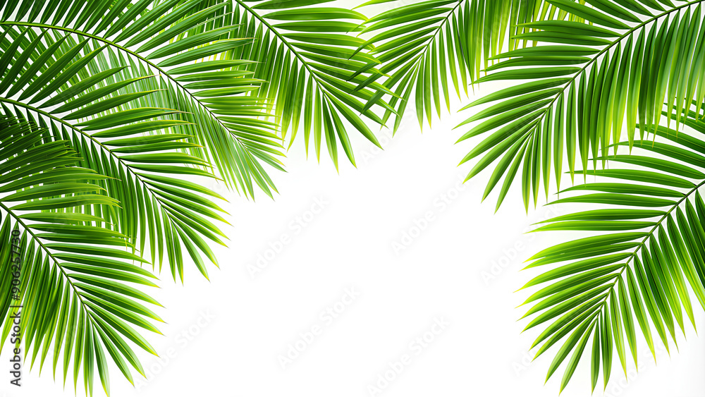 Naklejka premium Green Palm Leaf Border. On isolate white background, Clipping path
