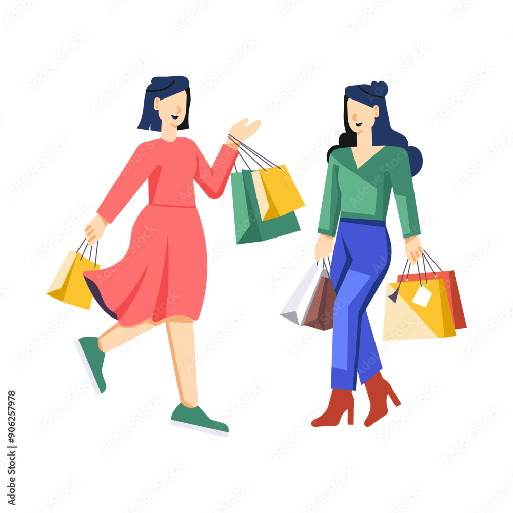 A flat style illustration of friends shopping
A flat style illustration of friends shopping