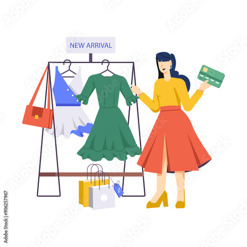 Character based flat illustration of clothes shopping 

