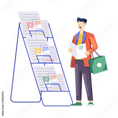 A flat style illustration of brochure rack 

