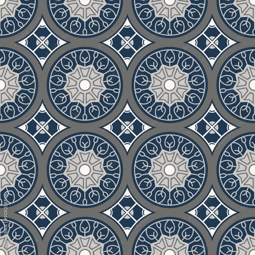 Japanese Circle Star Tile Vector Seamless Pattern Japanese Circle Star Tile Vector Seamless Pattern