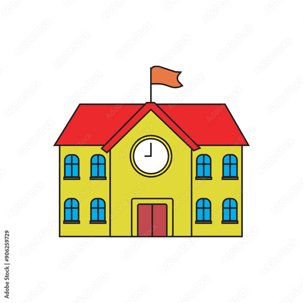 A school building with a clock showing nine o'clock in the morning A school building with a clock showing nine o'clock in the morning