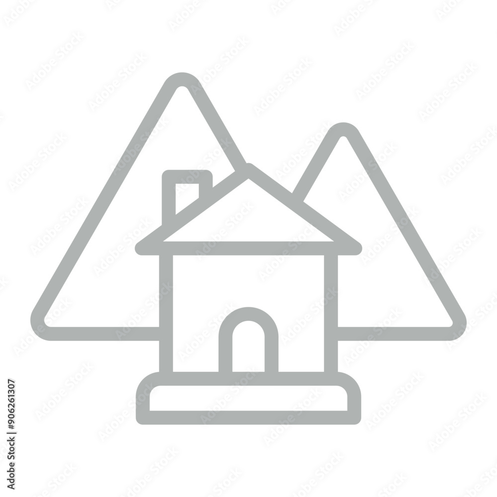 Mountain House Vector Line Grey Icon Design Mountain House Vector Line Grey Icon Design