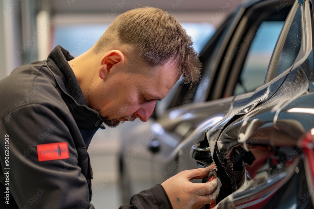 Professional car body dent removal with spotter for precise alignment and deformation correction Professional car body dent removal with spotter for precise alignment and deformation correction