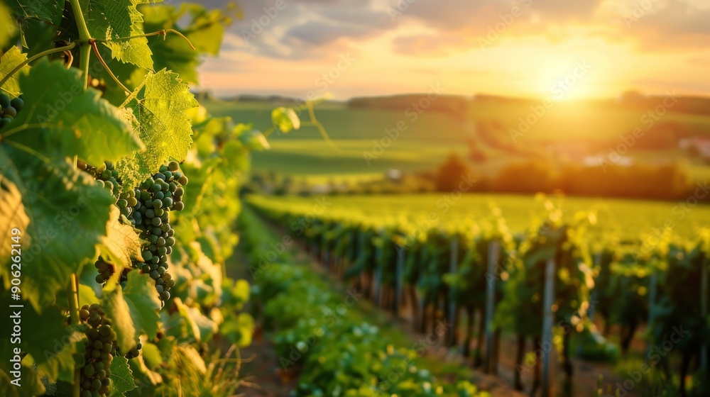 Fototapeta premium Champagne vineyards rows of grapevines in montagne de reims countryside village, france