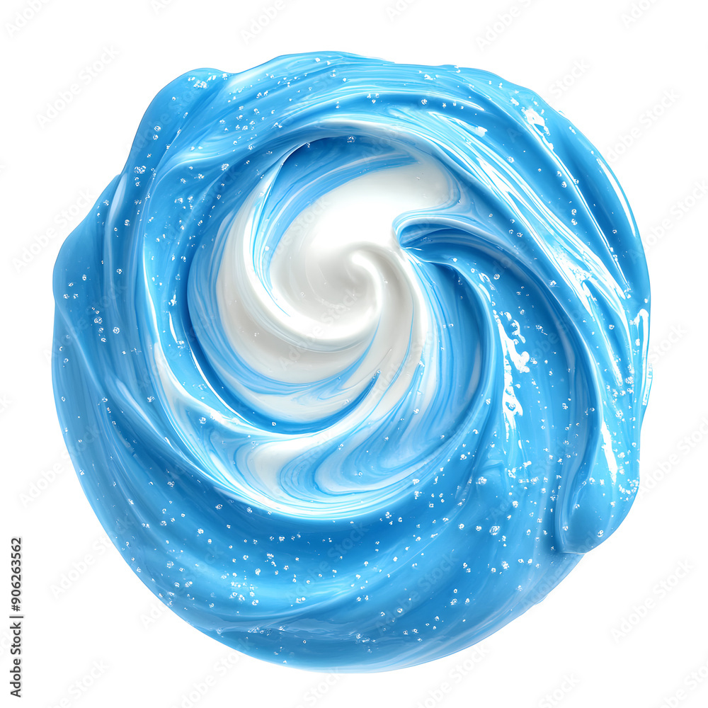 Striped blue and white toothpaste gel swirl isolated on white background Striped blue and white toothpaste gel swirl isolated on white background