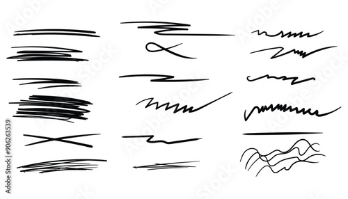 Handwritten strokes on transparent background. drawn with a pen. set of hand drawn marker lines. brush lines