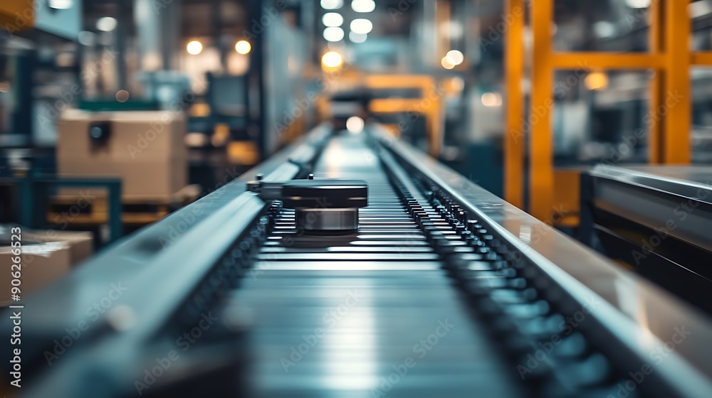 Close-Up of Factory Conveyor Belt with Precision Cutting Machinery Close-Up of Factory Conveyor Belt with Precision Cutting Machinery