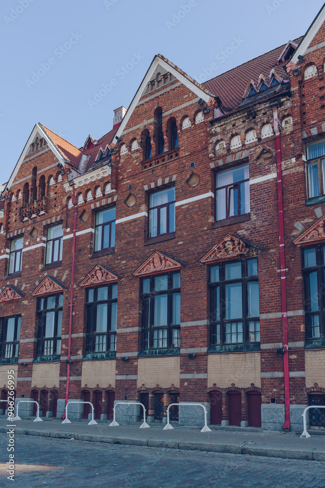 beautiful old red brick facade of the building in Wiborg beautiful old red brick facade of the building in Wiborg