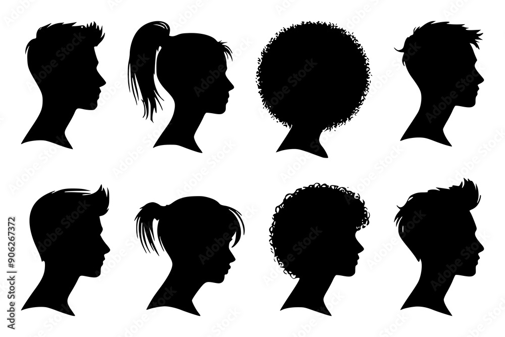Vector set of silhouette profile faces, including both men and women. Silhouettes of heads, perfect for anonymous portraits and versatile design uses. Vector set of silhouette profile faces, including both men and women. Silhouettes of heads, perfect for anonymous portraits and versatile design uses.