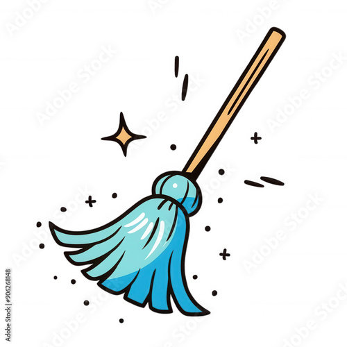 A colorful illustration of a cleaning mop with sparkling effects, transparent background