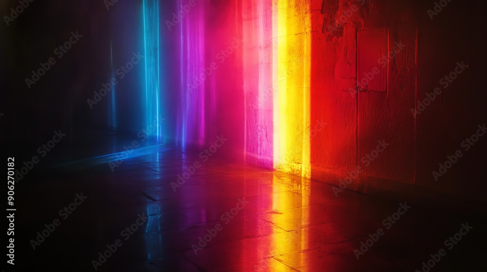 Abstract colorful light sources in a dark room.