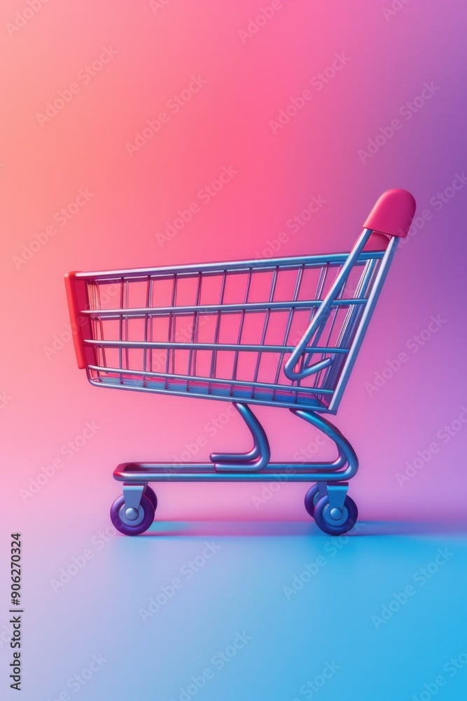 Shopping Cart on Pink and Blue Background Shopping Cart on Pink and Blue Background