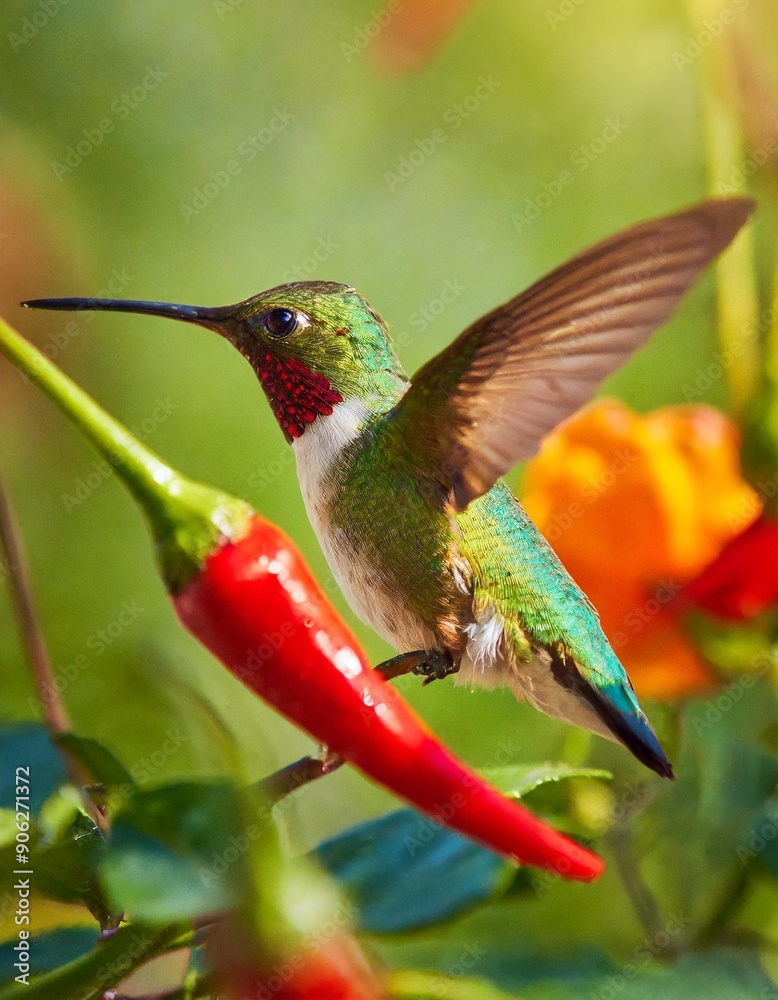 Fototapeta premium Hummingbird in the wild. Beautiful extreme close-up. Chilli.