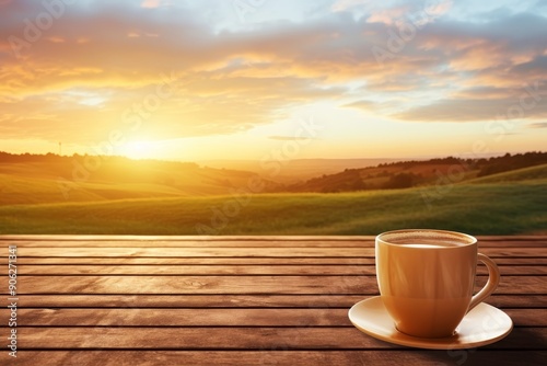 Morning coffee with mountain view.
