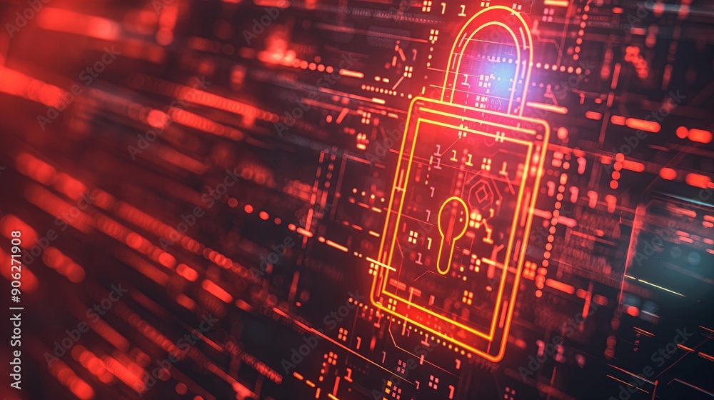 A red background with a glowing key on it. Digital security background. Hologram digital security A red background with a glowing key on it. Digital security background. Hologram digital security