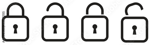 Lock unlock linear style icon vector, padlock icon vector set, encryption icon set, security lock flat vector illustration isolated on white background.