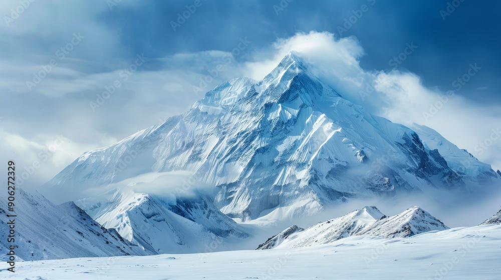 Serene winter landscape with snowy peaks in solitude, tranquil blue and white nature scenery Serene winter landscape with snowy peaks in solitude, tranquil blue and white nature scenery