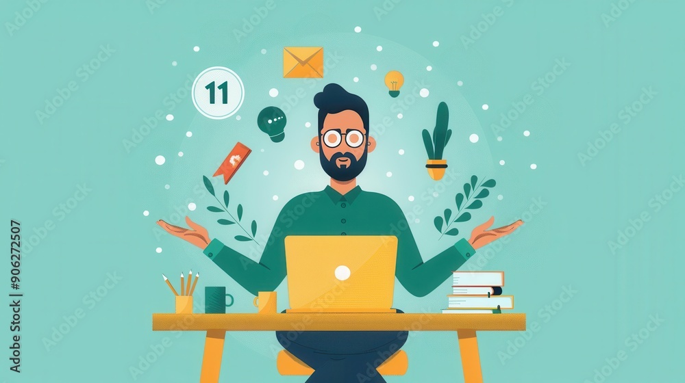 Remote work-life balance, juggling work and personal life, flat design ...