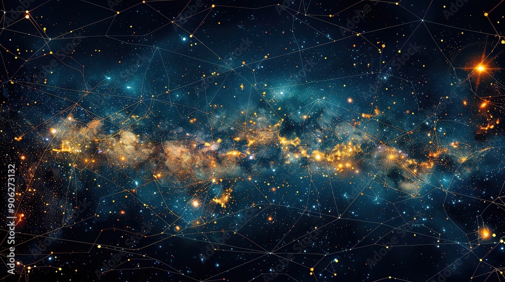Stock image of a detailed star chart with constellations and celestial ...