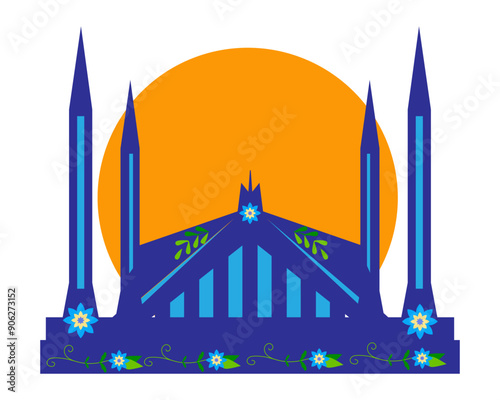 Faisal Mosque Faisal masjid in truck art style Islamabad Pakistan vector illustration design 