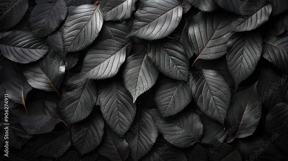 A close up of black leaves with a wet look. The leaves are arranged in a way that creates a sense of depth and texture. The image evokes a feeling of calmness and serenity A close up of black leaves with a wet look. The leaves are arranged in a way that creates a sense of depth and texture. The image evokes a feeling of calmness and serenity