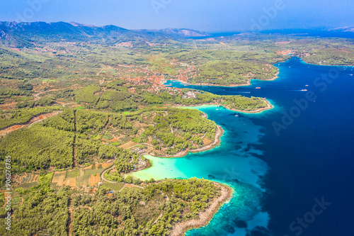 aerial view of the coast of island Hvar, deep bay landscape