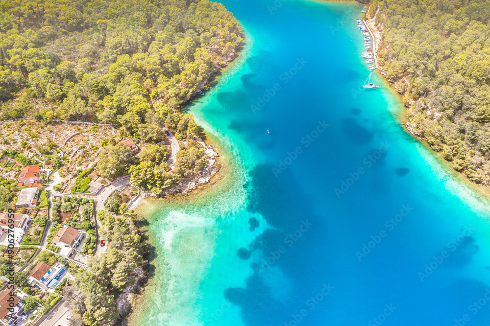 aerial view of island Hvar, marble coastline drone scenery