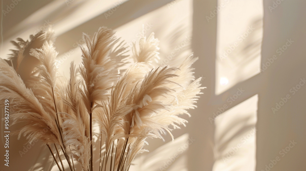 Close-Up of Pampas Grass in a Vase with Beautiful Sunlight: Elegant Home Décor Close-Up of Pampas Grass in a Vase with Beautiful Sunlight: Elegant Home Décor