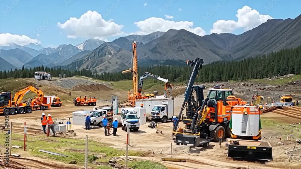 Construction workers and engineers outdoor work