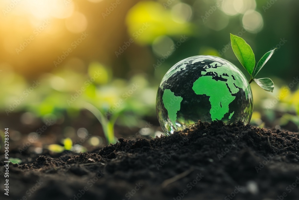 green crystal ball with icons of environmentally friendly technology green crystal ball with icons of environmentally friendly technology