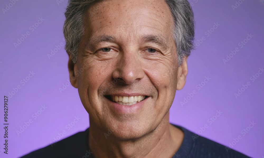 Portrait of a happy senior man smiling at the camera on a purple background Portrait of a happy senior man smiling at the camera on a purple background