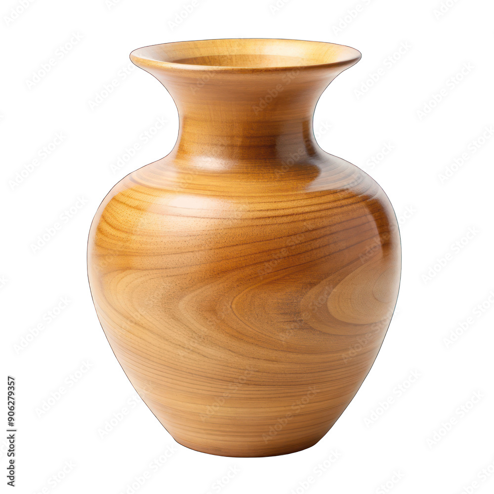 Empty wooden vase isolated on transparent background