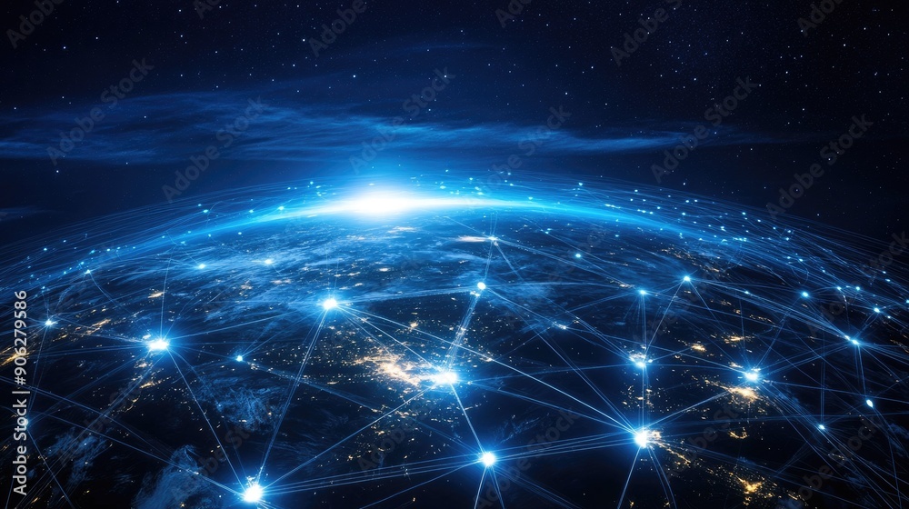 Obraz premium Digital globe with a network grid, showcasing global connectivity and technological advancements