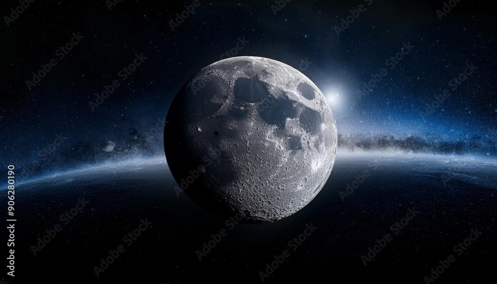 Naklejka premium Panoramic view of the moon out in the space