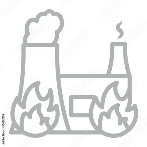 Waste Incinerator Vector Line Grey Icon Design