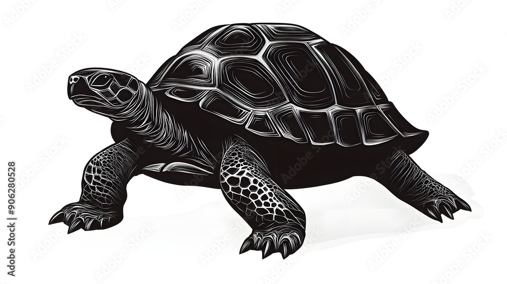 Fototapeta premium Black silhouette of Tortoise illustration icon for logo, isolated on white background