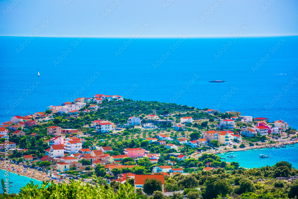 Fototapeta premium view of the sea from the viewpoint in Sevid place, Dalmatia region, Croatia