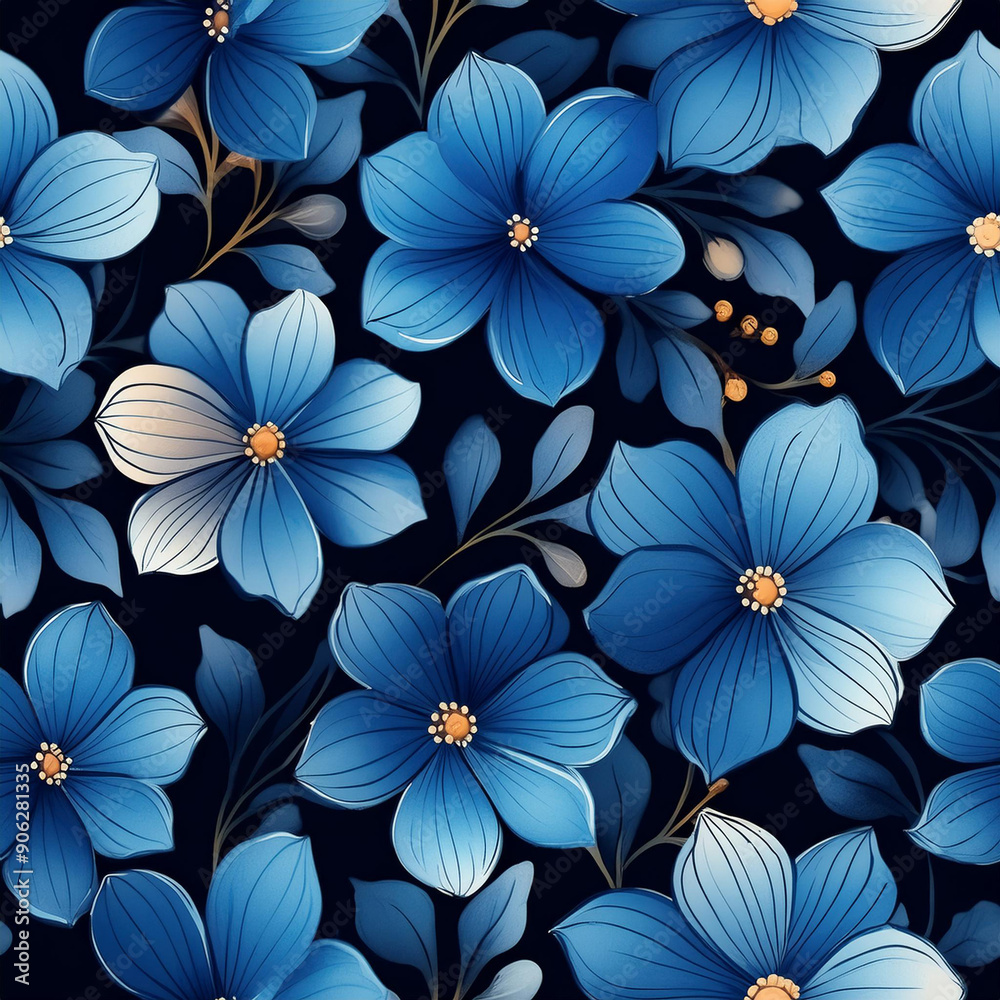 seamless floral pattern, blue seamless floral pattern, blue