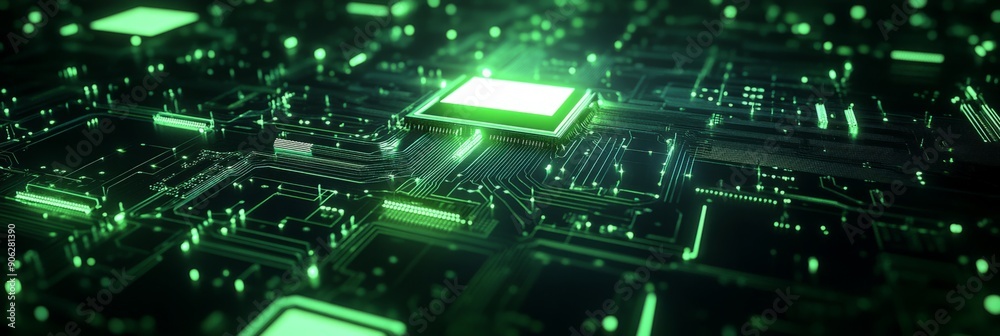 Abstract background with green glowing lines and cubes on a dark background Abstract background with green glowing lines and cubes on a dark background