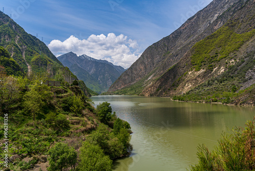 Diexi Lake in Sichuan, China - a landslide-created lake at the foot of Minshan Mountain and upper reaches of the Minjiang River, formed after the tragic 1933 earthquake in Sichuan. photo