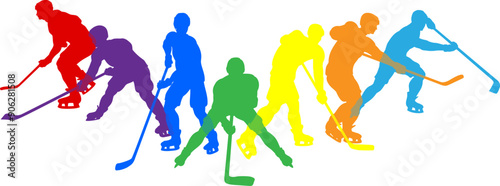 Silhouette ice hockey player set. Active sports people healthy players fitness silhouettes concept.