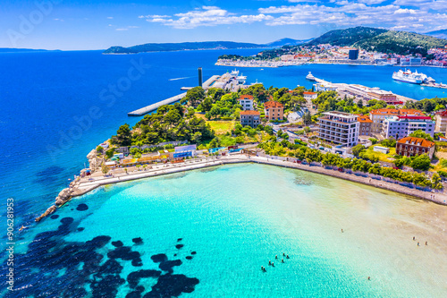 view of bay and coast in Adriatic Sea, Split town, Bacvice region, Croatia.